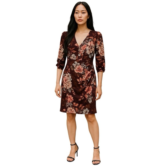 Eliza J Dress Women’s Size 8 Plum Dress with Pink and Off-white Florals. - Picture 1 of 3